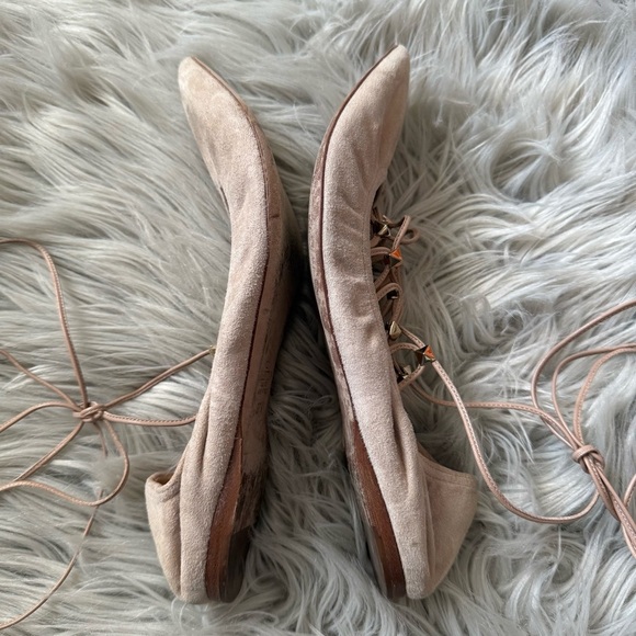 VALENTINO GARAVANI Suede Rockstud Lace-Up Ballet Flats Size 37.5 (7.5) - Picture 6 of 12